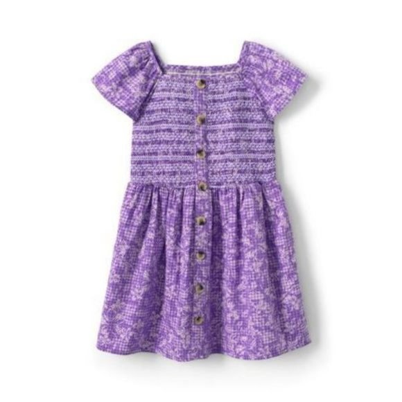 NWT LANDS' END GIRL'S SMOCKED WOVEN DRESS FRESH LAVENDER FLORAL GINGHAM 16+ - Picture 1 of 5